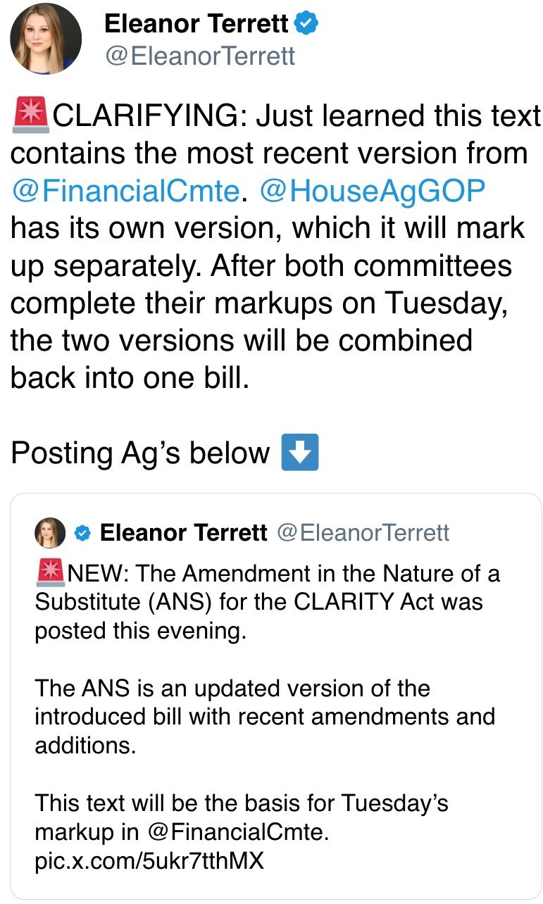 After both committees complete their markups on Tuesday, the two versions will be combined back into one bill. After both committees complete their markups on Tuesday, the two versions will be combined back into one bill.