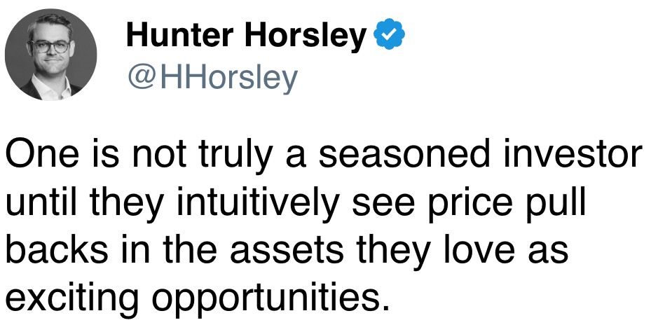 One is not truly a seasoned investor until they intuitively see price pull backs in the assets they love as exciting opportunities. One is not truly a seasoned investor until they intuitively see price pull backs in the assets they love as exciting opportunities.