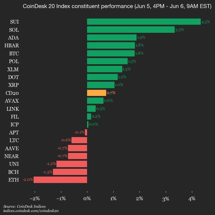 9am CoinDesk 20 Update for 2025-06-06: vertical chart