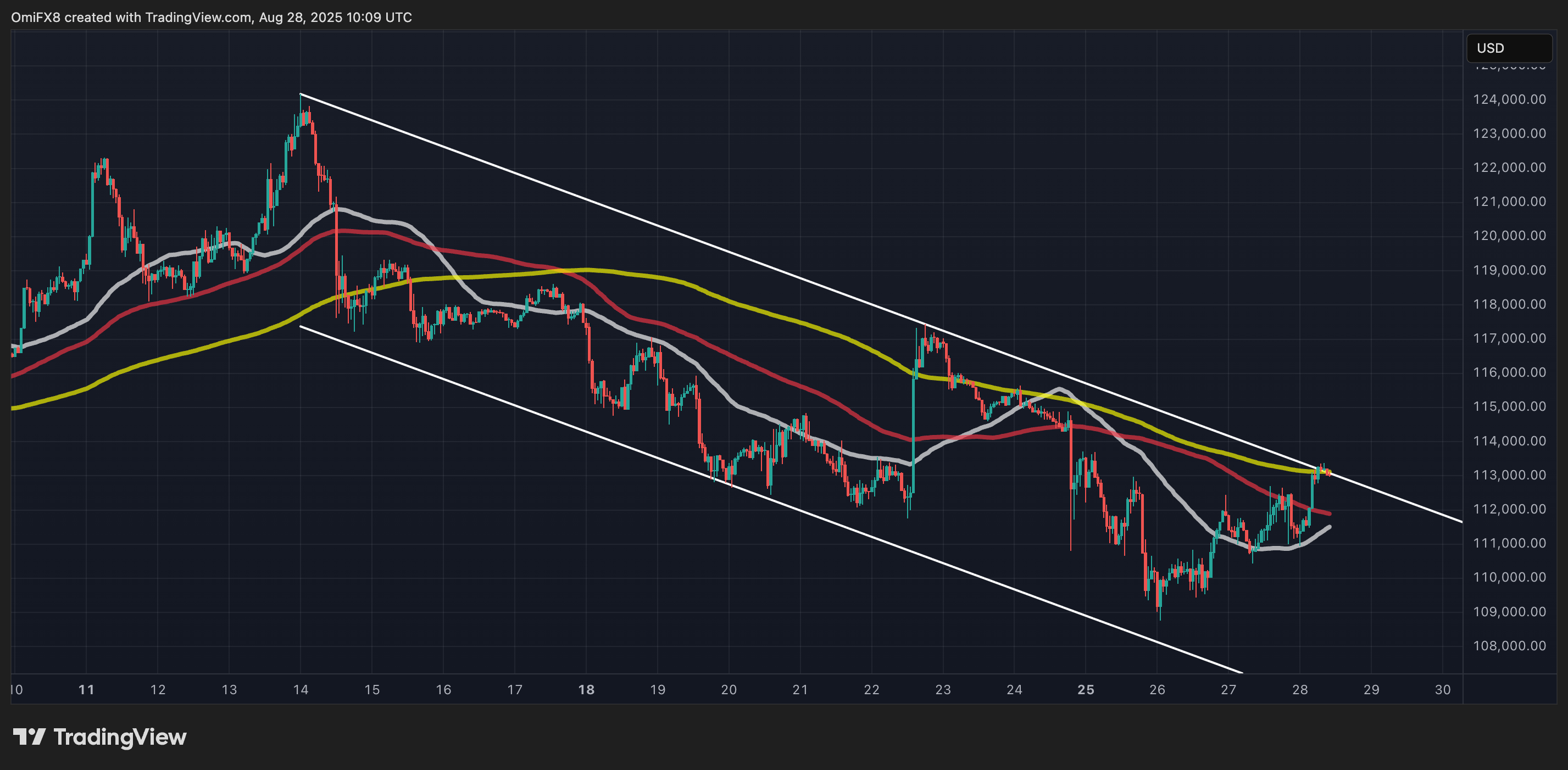 BTC's hourly price action in candlestick format. (TradingView/CoinDesk)